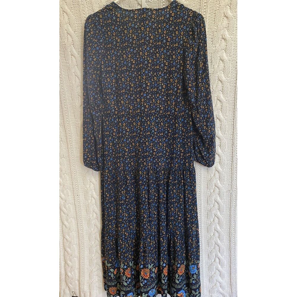 Shein Cottagecore Gothcore Maxi Navy Floral 3/4 Sleeve Tiered Dress Women's S - Picture 8 of 9